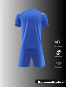2pcs Custom Blue Soccer Jersey Set With Geometric Patterns | Personalized Football Uniforms For Clubs, Leagues & Training Teams | Bespoke Logos, Player Numbers & Names | Moisture - Wicking Fabric | Ideal For Competitive Play & Team Identity Creation, Halloween, Thanksgiving, Christmas And New Year Gifts