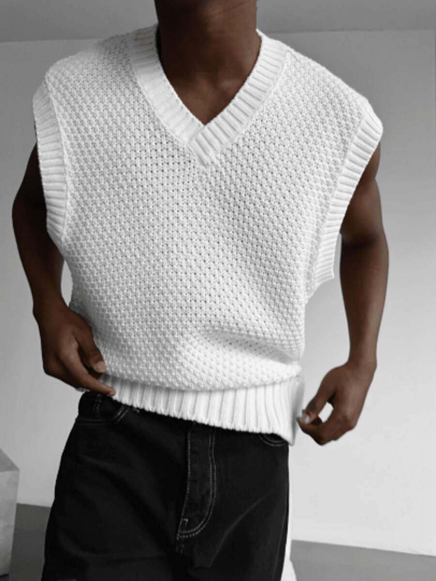 Maglia smanicata casual e ampia, traspirante e confortevole, colore unito minimalista, adatta per primavera, autunno e inverno, moda di strada unisex