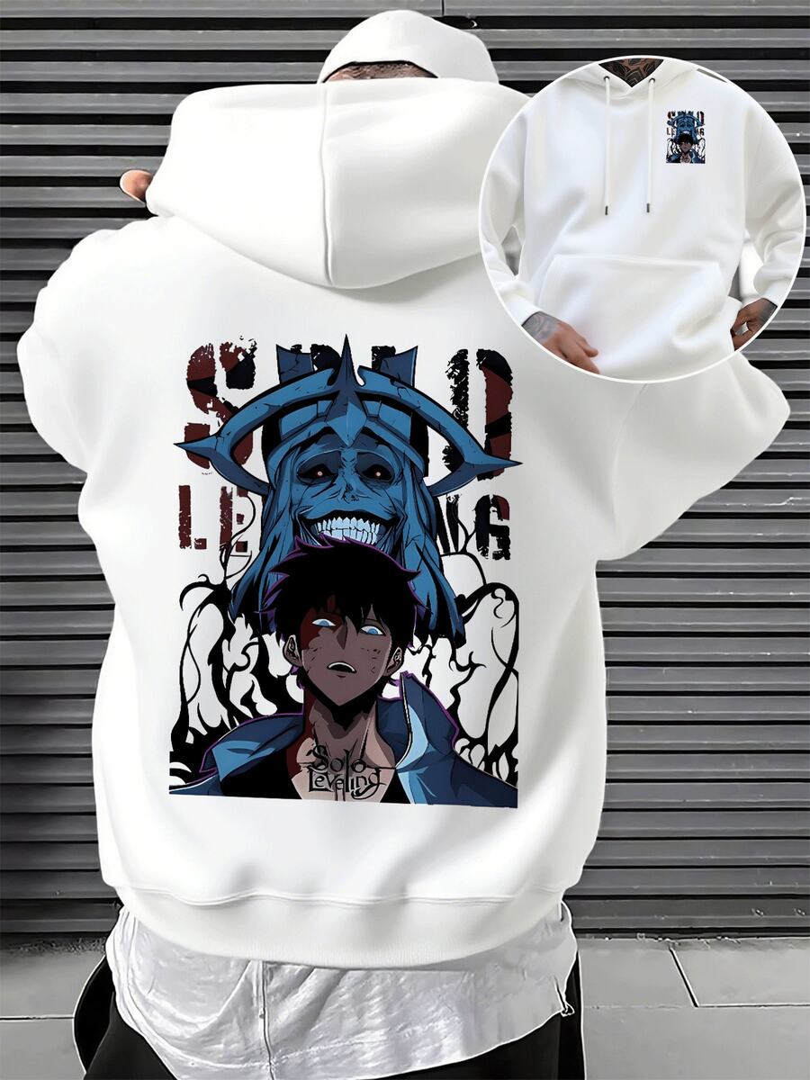 Men's Graphic Hoodie DoubleSided Print, Premium Cotton, Cool Anime Design, Comfortable Fit, Long Sleeve Pullover Sweatshirt, Streetwear Fashion, Unique Gift Idea For Him. - 白色 - 查看 1
