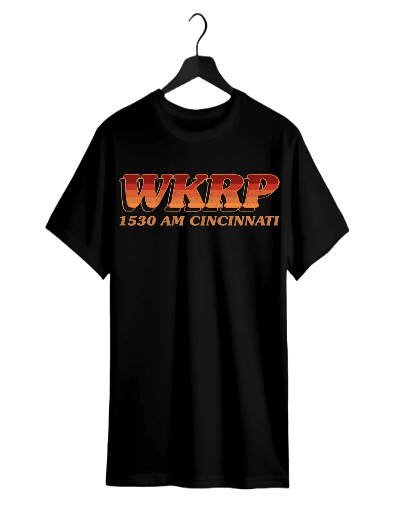 [Vintage Graphic T-Shirt] WKRP 1530 AM CINCY Vintage Graphic 100% Cotton Men's And Women's T-Shirt Black, Youngsters School Clothes, - Black - View 1