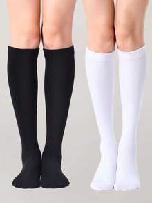 1/2/3/4 Pairs Of Women's Black And White Knee Long Socks, Outdoor Sports Socks, Casual Long Socks, Suitable For Outdoor Sports/Everyday Wear