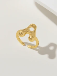 可爱泡泡26字母戒指，女士气球镀金锆石A-Z字母开口可调节戒指，优雅婚礼珠宝礼物 - 金色 - 查看 12