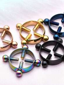 1pc Vacuum Electroplated Adjustable 316L Stainless Steel Round Nipple Ring, Sexy Piercing Jewelry For Women, Suitable For Daily Wear