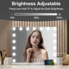 LED make up mirror con 17 luces vanity dressing table mirror 70x55cm, espejo tocador con iluminación led profesional, accesorio esencial maquillaje, luz regulable, decoración contemporánea - Blanco - Ver 8