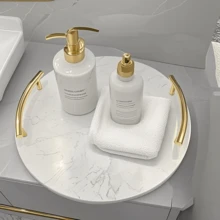 1 Peça Bandeja de Material de Mármore Natural + Alça de Latão, Essencial para Banheiro, Armazenamento/Suporte para Foto de Banheiro, Armazenamento Requintado, Eleva Instantaneamente o Estilo, Estética de Alta Qualidade, Itens Essenciais de Armazenamento para Banheiro!!!