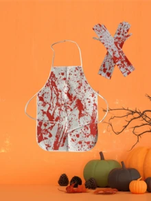 1 套血迹万圣节围裙 + 手套，个性化围裙和手套，适合万圣节和化妆派对 - 彩色 - 查看 15