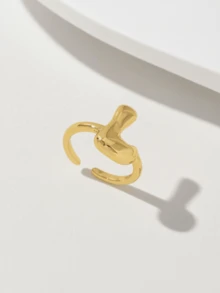 可爱泡泡26字母戒指，女士气球镀金锆石A-Z字母开口可调节戒指，优雅婚礼珠宝礼物 - 金色 - 查看 17