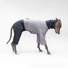 4-beiniger warmer Jumpsuit für Hunde, Winter Flanell Haustierkleidung, dicke Schlafanzüge, kältebeständige Jacke, schützt Bauch & Beine, weiches & warmes Material, geeignet für Italienische Windhunde/Whippets/Bedlington Terrier/kleine bis mittlere Hunde (grau-blaues Patchwork) - Blau - Übersicht 8