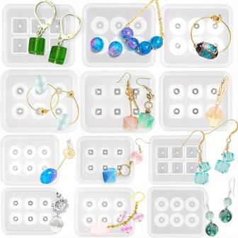 1 pieza Molde de silicona de joyería de resina, molde de cuentas de resina epoxi de cristal, redondo, rombo, cuadrado, ovalado, rectangular, molde de silicona de cuentas para pulsera de resina epoxi, molde de resina epoxi para hacer joyas de piedras preciosas, adecuado para pendientes, colgantes, pulseras y collares