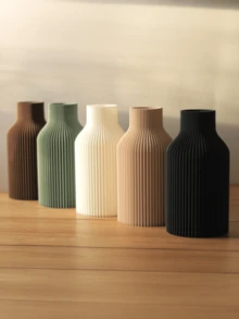 1pc Unique Fluffy Pampas Grass Striped Ceramic Look Plastic Vase Modern Minimalist Beige Tall Cylinder Table Centerpiece Room Decoration Decorative Vase For Living Room Wedding Party Home Decor Flower Vase Glass Vase - Multicolor - View 1