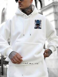 Men's Graphic Hoodie DoubleSided Print, Premium Cotton, Cool Anime Design, Comfortable Fit, Long Sleeve Pullover Sweatshirt, Streetwear Fashion, Unique Gift Idea For Him. - 白色 - 查看 3