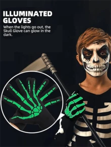 2 Pairs Glow-In-The-Dark Skeleton Touch Screen Gloves, Unisex Adult Halloween Skeleton Costume Accessories
