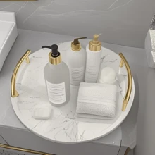 1 Peça Bandeja de Material de Mármore Natural + Alça de Latão, Essencial para Banheiro, Armazenamento/Suporte para Foto de Banheiro, Armazenamento Requintado, Eleva Instantaneamente o Estilo, Estética de Alta Qualidade, Itens Essenciais de Armazenamento para Banheiro!!!