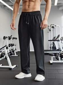 1PC Men Drawstring Waist Solid Sweatpants Long Sweat Pants Plain Gym Basic , Fall