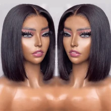 NATAN 8-36英寸自然黑色无胶假发，真人发际线，预先拔毛、预先修剪，13x4蕾丝闭合假发，巴西原生人发卷发假发（适合初学者），杰瑞卷人发假发，混合真人头发、合成纤维和蛋白质纤维 - 自然色&黑色系 - 查看 9