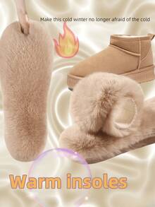 1 双毛绒鞋垫，冬季保暖鞋垫，男女加厚棉质衬里，适用于雪地靴 - 杏色 - 查看 1