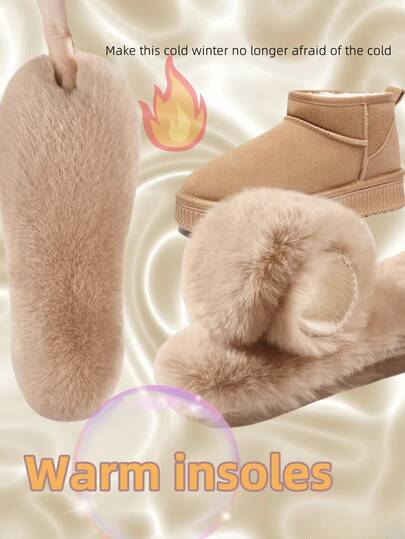 1 双毛绒鞋垫，冬季保暖鞋垫，男女加厚棉质衬里，适用于雪地靴