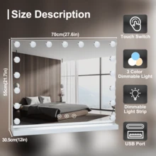 LED make up mirror con 17 luces vanity dressing table mirror 70x55cm, espejo tocador con iluminación led profesional, accesorio esencial maquillaje, luz regulable, decoración contemporánea - Blanco - Ver 7