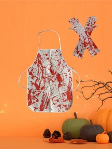 1 套血迹万圣节围裙 + 手套，个性化围裙和手套，适合万圣节和化妆派对 - 彩色 - 查看 2