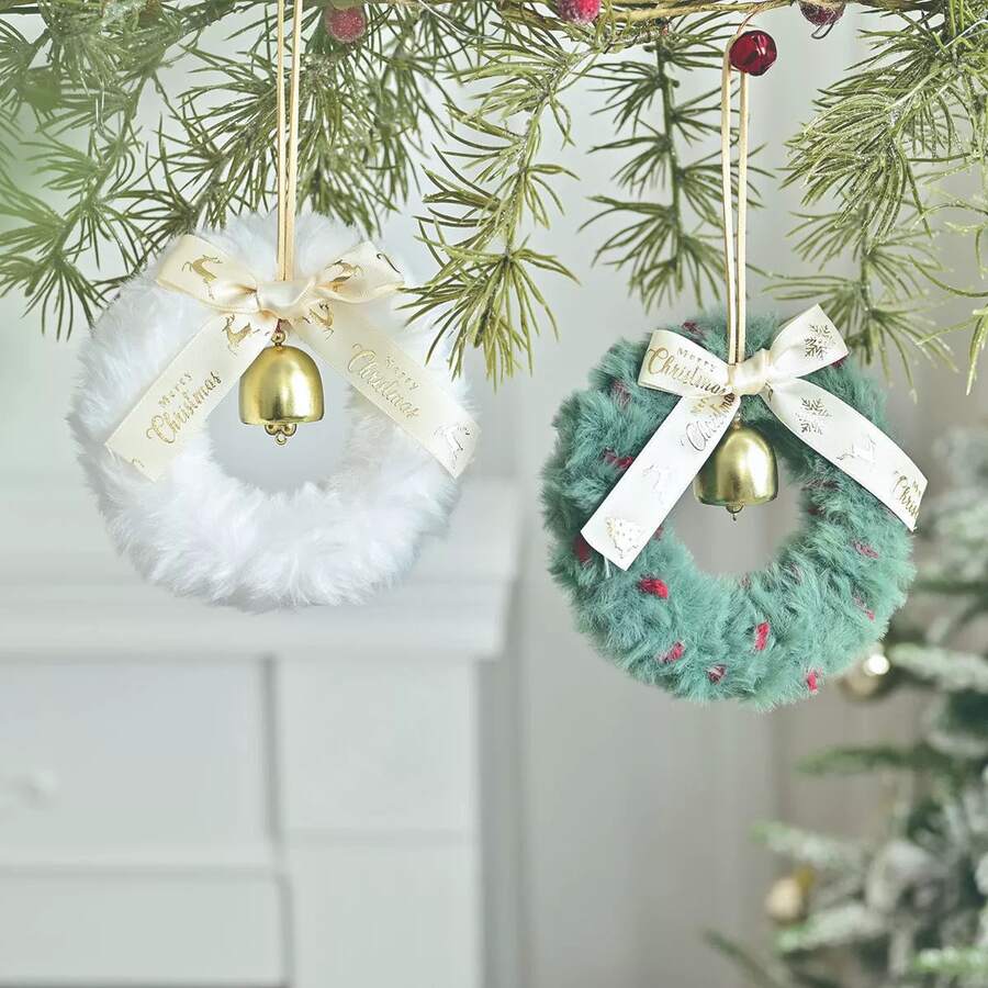 Plush Christmas Wreath Decoration, Hang On Window, Door, Car, Scene Layout, Classic Christmas Bell & Bow Wreath Home Decor Christmas Decorations Room Decor Winter