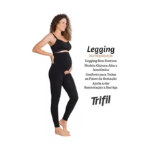 Calça legging gestante trifil roupa maternidade alto conforto sustentação barriga cós alto calça para grávida mamãe mãe - Preto - Visão 2