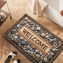 1pc Home Decor Non-Slip Washable Stone Grain Welcome Doormat - With "WELCOME" Printed Pattern Entrance Mat,  3D Printed Rectangle, Suitable For Entryway, Living Room, Kitchen, Bedroom, Hallway, Bathroom, Laundry Room - Polyester Carpet For Indoor And Outdoor Home Decoration - 白色 - 查看 5
