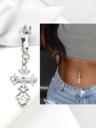 1 件哥特朋克风格十字形肚脐环，男女通用，适合日常佩戴、派对、音乐节、节日，方便搭配和佩戴，穿孔身体首饰