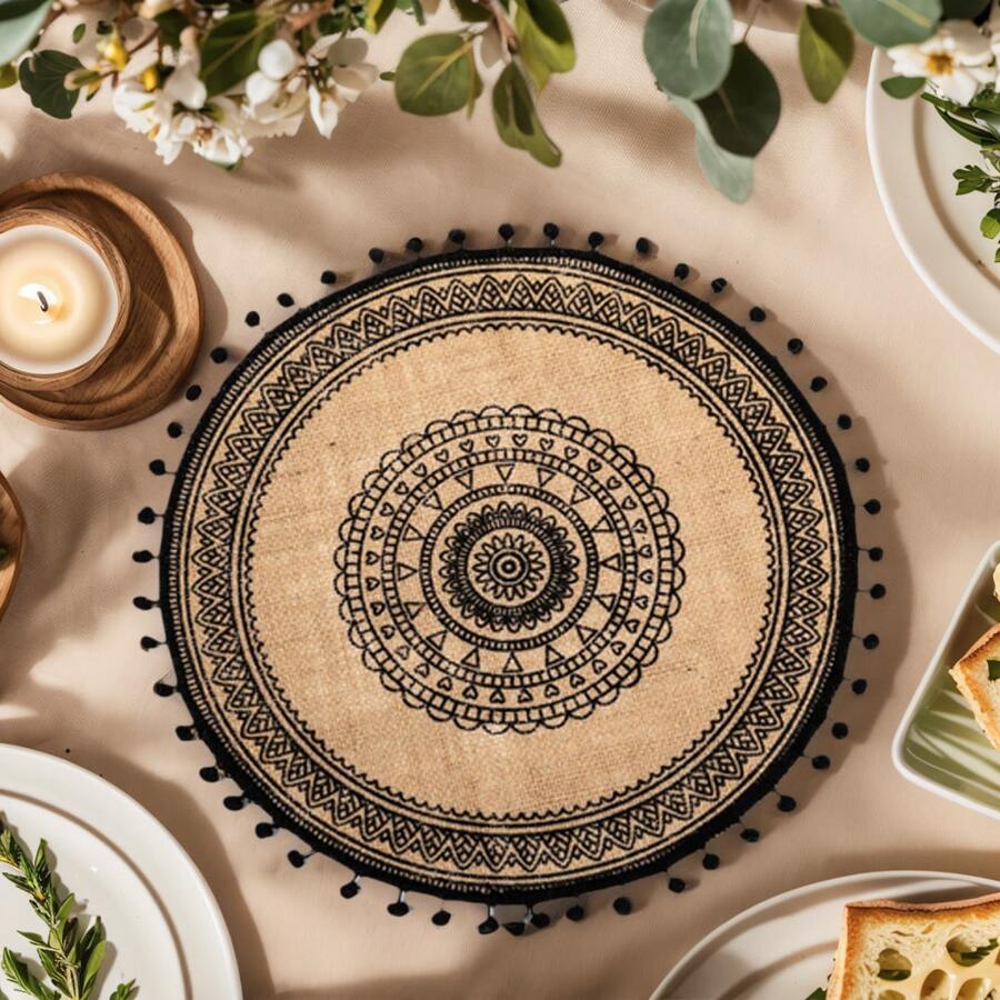 4 Stücke/6 Stücke/8 Stücke schwarze herzförmige runde Tischsets, Tischdekoration kann als Tischsets, Untersetzer, Tisch, Couchtisch und Terrasse verwendet werden. Geeignet für Zuhause, Restaurant, Küche, Hotel und Büro runde Tischset Dekorations-Set