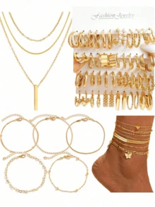 Middle Eastern Style Elegant Vintage Butterfly, Heart, Pearl, Twist, Star, Moon, Rhinestone, Snake Chain, Braided Chain, Geometric C-Shaped Earrings, Necklace, Ring, Bracelet Jewelry Set For Holiday, Party, Gift