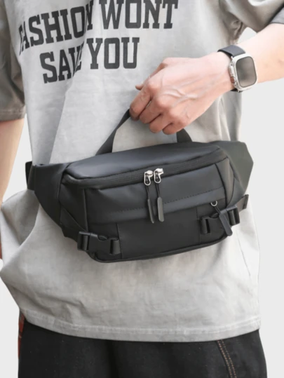 商务休闲运动百搭学院风简约帅气商务旅行日常通勤户外运动登山摩托车骑行自行车钓鱼约会派对健身PU膜男士胸包腰包单肩包斜挎包手提包学生包多功能工具包