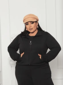 3-Piece Sweatshirt Set For Women Plus Size Fashion - 黑色 - 查看 4