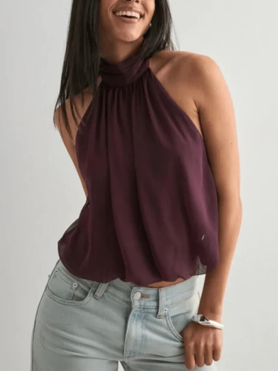 Women Sleeveless Halter Top Open Back Slim Fit Stylish Camisole Causal Solid Color Y2k Crop Top Summer Top For Streetwear Going Out Outwear