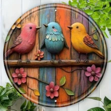1 pieza Decoración de pared de metal con rama de árbol y pájaro en 2D - 20cmx20cm, metal duradero, de alta calidad y resistente a la intemperie, con agujeros perforados previamente para una fácil instalación, adecuado para decoración interior/exterior, estilo rústico, decoración del hogar al aire libre, arte de pájaros vibrantes, para amantes de los pájaros, habitación de niños, estilo de granja