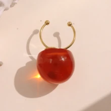 1pc Fashionable Elegant Minimalist Artistic Jelly Transparent Round Resin Stainless Steel Open Ring For Women, Suitable For Daily Commute, Street, Music Festival, Party, Evening Wear