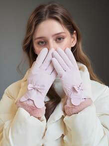 1 双纯色休闲优雅涤纶触屏全指手套，保暖衬里，时尚女士，适合日常穿着，冬季户外骑行 - A - 查看 10