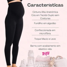 Calça legging gestante trifil roupa maternidade alto conforto sustentação barriga cós alto calça para grávida mamãe mãe - Preto - Visão 6