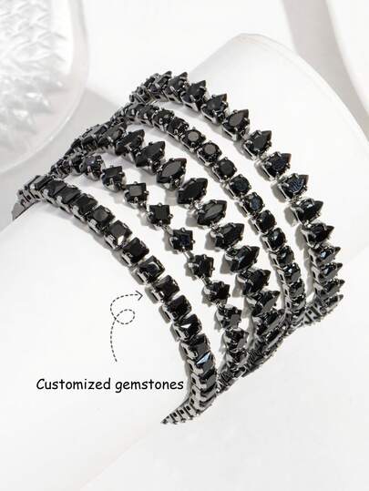 1 st anpassningsbart ädelstenhalsband med zirkonia i mörk gotisk stil, halloweenmode, elegant tennisarmband, handdekoration