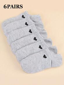 6/9/10/15 Pairs Double Ladies Cute Solid Color Heart Boat Socks Soft And Comfortable Moisture-Wicking And Sweat-Absorbing Suitable Sports Daily Outfit - Multicolor - View 3
