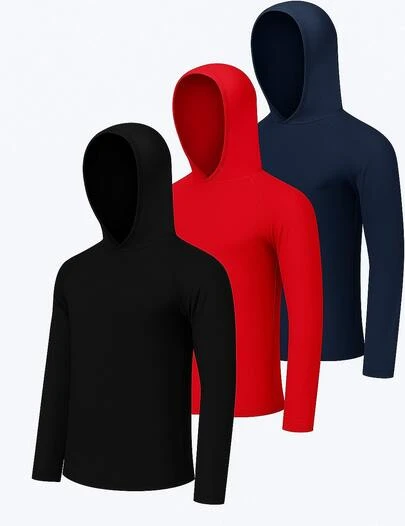 3 playeras casuales de hombre manga larga con gorro