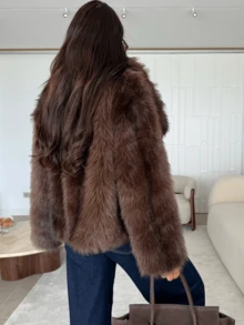 2025 Fall&Winter New Arrivals, Women's Loose Fit&Regular Length Long Sleeve Flannelette Collar Winter Jacket,Button Up Jacket Women,For Holiday/Daily/Formal&Evening/Travel/Country Concert/Airport/Party/Birthday, Fall&Winter Women Coat,Fall&Winter Coat,Fall Outfits Women,Winter Jacket Coat,Winter Jacket,Going Out Tops Women,Business Casual Woman,Christmas Clothes,Halloween Clothes Women,Fall,Winter, - Coffee Brown - View 4