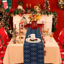 1/20pcs Christmas Table Runner, Retro And Atmospheric Style, High-End Pattern Table Runner, Winter Rectangular Table Runner, Suitable For Theme Parties, Home Decoration, Suitable For Indoor And Outdoor, Christmas Decoration. - Multicolor - View 9