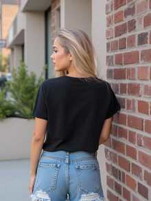 Una camiseta de mujer con estampado de letras y diseño de LOS ANGELES - Negro - Ver 3