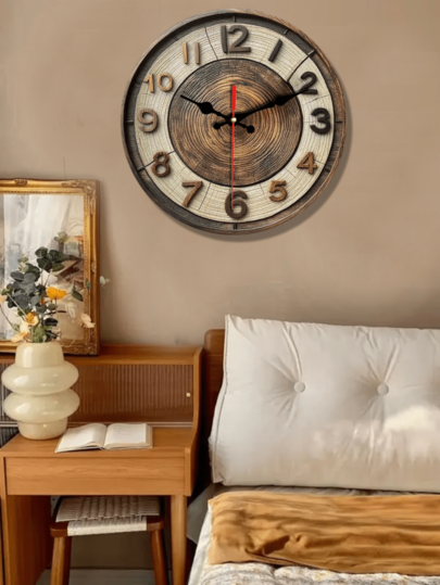 Pc 10 Inch/12 Inch [Modern Wooden Wand Clock] Silent Quartz Moderne Abstract Tree Ring Klok Battery Operated, Warm Wood Grain Living Room Bedroom Perfect (AA Batteries Not Included) view 2