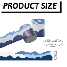 32 pies Bordes adhesivos estilo boho azul con nubes, decoración para tablones de anuncios, paredes, escritorios, ventanas, puertas, armarios, escuelas, aulas, hogares escolares y oficinas