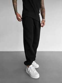 GRDR Men's Casual Street Solid Color Drawstring Waist Sweatpants - Black - View 4