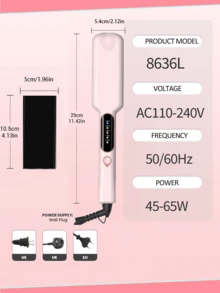 Chapinha de titânio larga de 1 peça para cabelos grossos e cacheados, chapinha de 2 polegadas com aquecimento rápido, dupla voltagem, desligamento automático, com luva e 2 presilhas