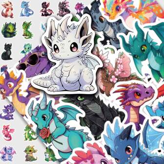 50 张欧洲龙贴纸 - 防水乙烯基，适用于笔记本电脑、水杯、笔记本、手提箱等 - 卡通趣味 DIY 剪贴簿礼物