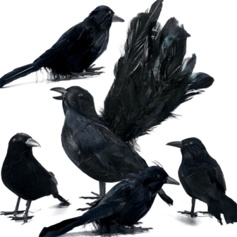 ハロウィン クロウシミュレーション、黒い羽根のカラス、ゴシック調のカラス装飾、屋外のお化け屋敷墓地の装飾