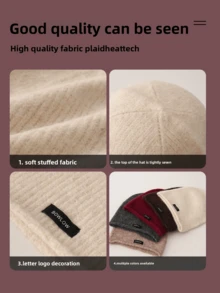 1pc Solid Color Fleece Fold-Over Beanie Hat For Women, Knitted Cuffed Warm Fashionable Brimless Hat, Autumn/Winter