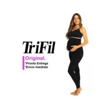 Calça legging gestante trifil roupa maternidade alto conforto sustentação barriga cós alto calça para grávida mamãe mãe - Preto - Visão 3